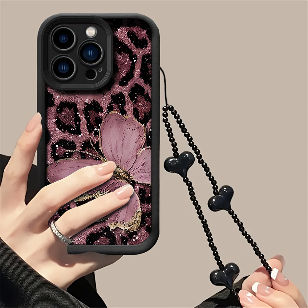 Phone Cases With Charms - Étui rétro à imprimé léopard pour